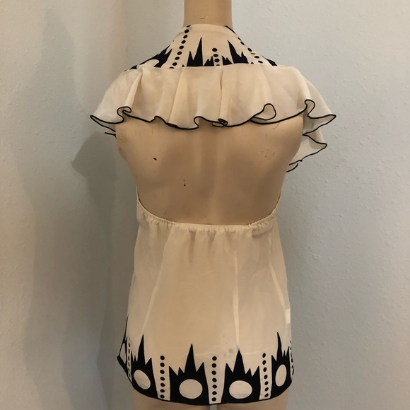 Anna Sui 100% silk front bow tie shirt 4 open back - Picture 3 of 8